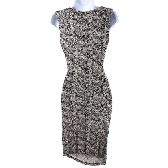 MNG MANGO Leopard Print Bodycon Draped Ruched Cowl Neck Dress Women's Size XS - Picture 3 of 4
